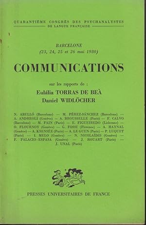 Imagen del vendedor de 40 Congrs des Psychanalystes, Barcelone (23, 24, 25 et 26 mai 1980). - Communications sur les rapports de : Eulalia Torras de Bea et Daniel Widlcher. a la venta por PRISCA