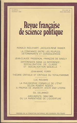 Imagen del vendedor de REVUE FRANCAISE DE SCIENCE POLITIQUE volume 34 n 1 fvrier 1984 a la venta por PRISCA