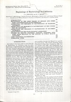 Imagen del vendedor de Beginnings of Bacteriology in California a la venta por PRISCA