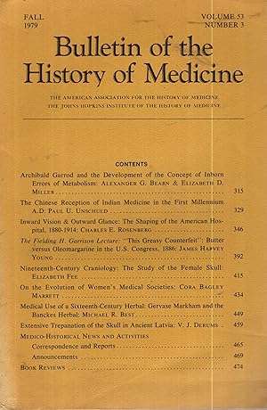 Bild des Verkufers fr Bulletin of the History of Medicine - Volume 53 - N 3 zum Verkauf von PRISCA