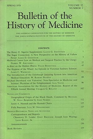 Seller image for Bulletin of the History of Medicine - Volume 52 - N 1 for sale by PRISCA