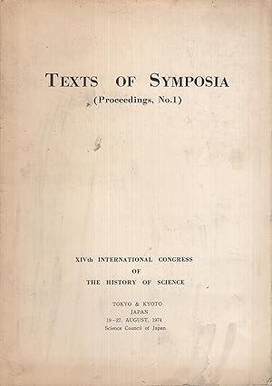 Bild des Verkufers fr Texts of Symposia (Proceedings, N 1). - XIVth International Congress of the History of Science zum Verkauf von PRISCA