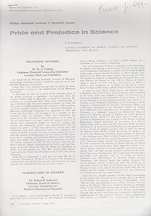 Image du vendeur pour William Randolph Lovelace II Memorial Lecture : Pride and Prejudice in Science. mis en vente par PRISCA