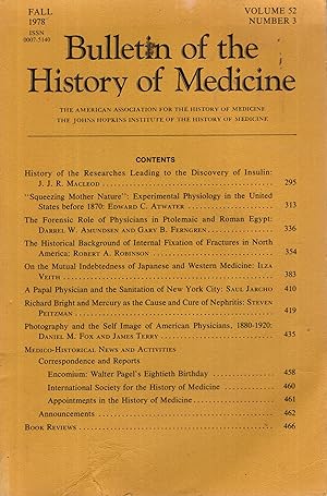 Seller image for Bulletin of the History of Medicine - Volume 52 - N 3 for sale by PRISCA