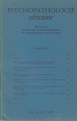 Imagen del vendedor de Psychopathologie africaine - Bulletin de la Socit de Psychopathologie et d'Hygine Mentale de Dakar - Vol. VI - N 2. a la venta por PRISCA