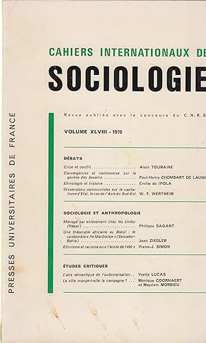 Bild des Verkufers fr Cahiers Internationaux de Sociologie - Volume XLVIII - 1970. zum Verkauf von PRISCA