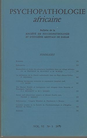 Image du vendeur pour Psychopathologie africaine - Bulletin de la Socit de Psychopathologie et d'Hygine Mentale de Dakar - Vol. VI - N 3. mis en vente par PRISCA