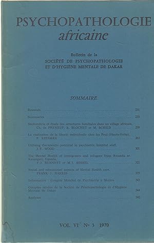 Imagen del vendedor de Psychopathologie africaine - Bulletin de la Socit de Psychopathologie et d'Hygine Mentale de Dakar - Vol. VI - N 3 - 1970. a la venta por PRISCA