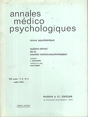 Seller image for Annales Mdico Psychologiques - Revue Psychiatrique - Bulletin Officiel de la Socit Mdico-Psychologique. - 128 Anne - T. 2 - N 2 for sale by PRISCA