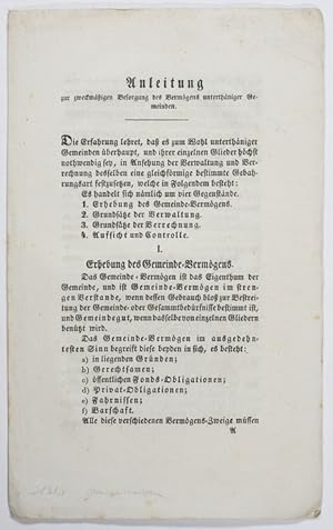 Bild des Verkufers fr Anleitung zur zweckmigen Besorgung des Vermgens unterthniger Gemeinden. (Wien, Hofkanzley - Decret vom 8. September 1814, an smmtliche nderstellen). In Abwesenheit des Herr Statthalters. zum Verkauf von Antiq. F.-D. Shn - Medicusbooks.Com