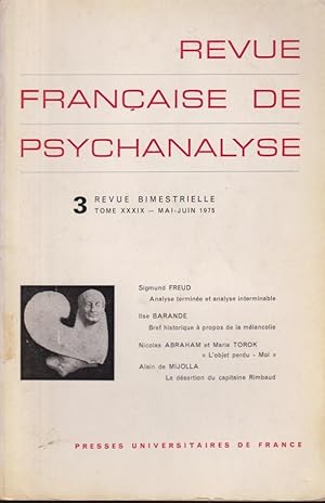 Bild des Verkufers fr Revue Franaise de Psychanalyse - Tome XXXIX - N 3 zum Verkauf von PRISCA