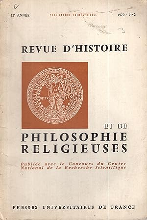 Imagen del vendedor de Revue d'Histoire et de Philosophie Religieuses. - 52 Anne - N 2 a la venta por PRISCA