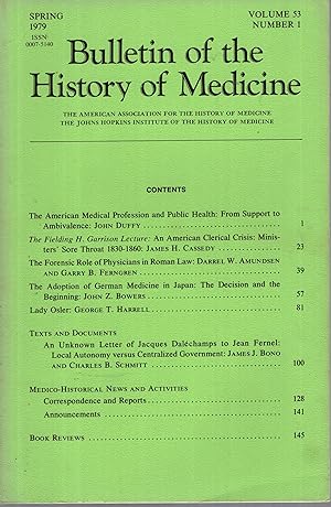 Seller image for Bulletin of the History of Medicine - Volume 53 - N 1 for sale by PRISCA