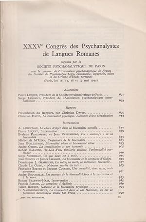 Bild des Verkufers fr Revue Franaise de Psychanalyse - Tome XXXIX - N 5-6 - XXXV Congrs des Psychanalystes de langues romanes. - La bisexualit psychique. zum Verkauf von PRISCA