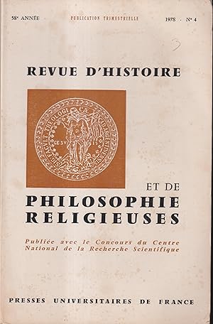 Bild des Verkufers fr Revue d'Histoire et de Philosophie Religieuses. - 58 Anne - N 4 zum Verkauf von PRISCA