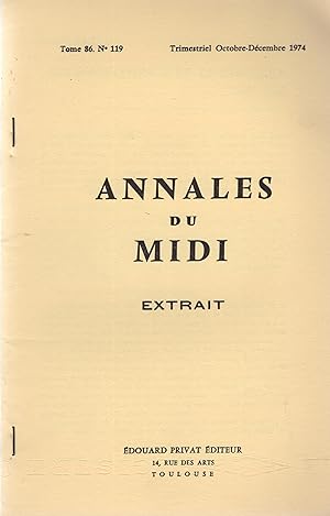 Bild des Verkufers fr Annales du Midi - Tome 86 - N 119 - Octobre/Dcembre 1974 - Extrait : Aix-en-Provence et le Cholra en 1835. zum Verkauf von PRISCA
