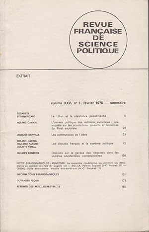 Seller image for Revue Franaise de Science Politique - Volume XXV - N 1 - Extrait : Les dputs franais et le systme politique. for sale by PRISCA