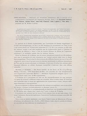 Imagen del vendedor de Immunologie. - Importance des mcanismes immunitaires dans la gurison de la trypanosomiase exprimentale par stimulation physique. - Note. a la venta por PRISCA