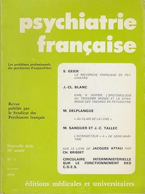 Seller image for Psychiatrie Franaise - Nouvelle Srie - 10 Anne - N 5 - Les problmes professionnels des psychiatres d'aujourd'hui. for sale by PRISCA