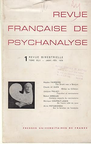 Imagen del vendedor de Revue Franaise de Psychanalyse - Revue bimestrielle - Tome XLII - Janvier/Fvrier 1978 - N 1 a la venta por PRISCA