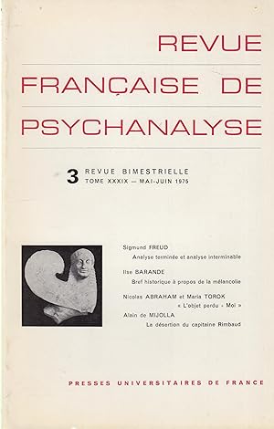 Bild des Verkufers fr Revue Franaise de Psychanalyse - Revue bimestrielle - Tome XXXIX - Mai/Juin 1975 - N 3 zum Verkauf von PRISCA