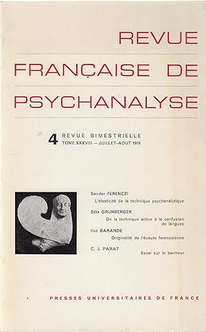 Bild des Verkufers fr Revue Franaise de Psychanalyse - N 4 - Tome XXXVIII - Juillet/Aot 1974. zum Verkauf von PRISCA
