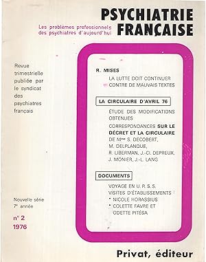 Seller image for Psychiatrie Franaise. - Nouvelle Srie - 7 Anne - N 2. for sale by PRISCA