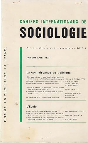Image du vendeur pour Cahiers Internationaux de Sociologie - Volume LXIII - 1977. mis en vente par PRISCA
