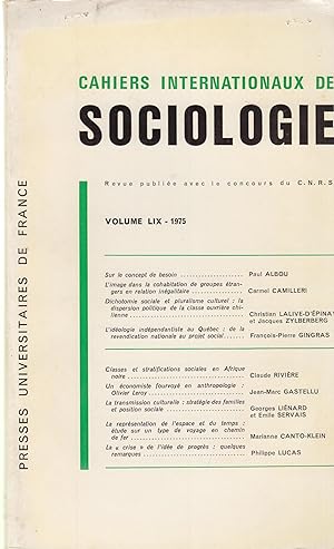 Bild des Verkufers fr Cahiers Internationaux de Sociologie - Volume LIX - 1975. zum Verkauf von PRISCA