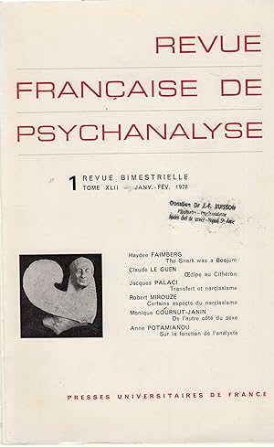Seller image for Revue Franaise de Psychanalyse - Revue bimestrielle - Tome XLII - Janvier/Fvrier 1978 - N 1 for sale by PRISCA