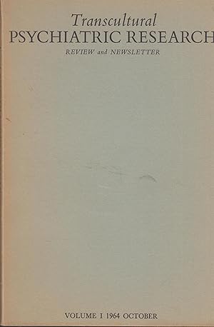 Imagen del vendedor de Transcultural Psychiatric Research - Review and Newsletter - Volume I, 1964, October. a la venta por PRISCA