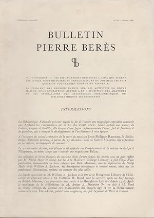 Bild des Verkufers fr Bulletin Pierre Bers - N 79 - Informations - Le "Faust" de Delacroix. - Imprim au Dpartement des Affaires trangres. - Une beau livre d'quitation reli pour Louis XV. - Talleyrand, Dupont de Nemours et la Rvolution. - Une lecture historique de Talleyrand. - La grande admiration politique de Talleyrand. - Un protg de Josphine et de Talleyrand. - Tableau des Sciences Philosophiques, des Belles-Lettres et des Beaux-Arts. zum Verkauf von PRISCA