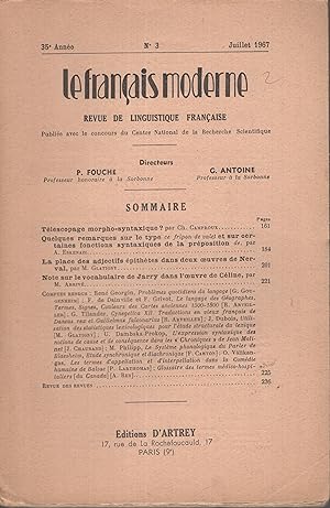 Seller image for Le Franais Moderne. - Revue de linguistique franaise. - 35 Anne - N 3 for sale by PRISCA