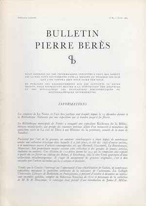 Seller image for Bulletin Pierre Bers - N 80 - Informations - Nos acquisitions rcentes - Une dition entirement grave - Une impression sur satin - Un livre d'heures de peintre - La ferie d'Andersen en dcor. - Paris en 1900 vu par Lepre. - Les modes et les moeurs  Paris en 1900. - Bals et Bastringues, Filles et Marlous. for sale by PRISCA