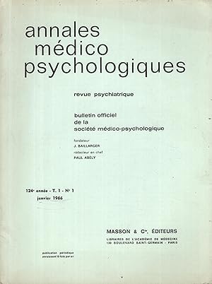 Imagen del vendedor de Annales Mdico-Psychologique - Revue Psychiatrique - Bulletin Officiel de la Socit Mdico-Psychologique - 124 Anne - T. 1 - N 1 a la venta por PRISCA