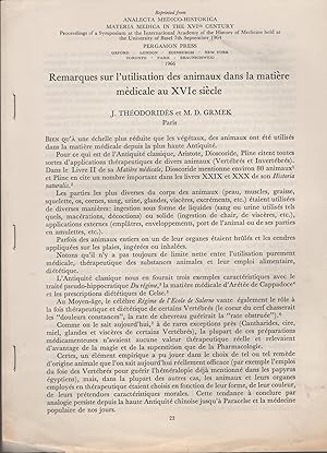 Imagen del vendedor de Remarques sur l'utilisation des animaux dans la matire mdicale au XVI sicle. a la venta por PRISCA