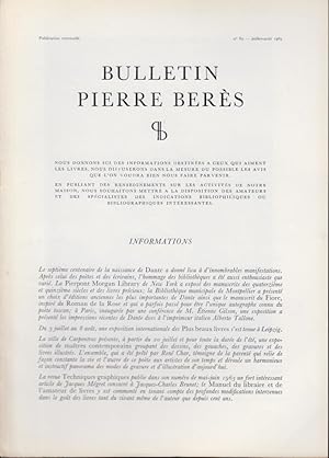 Seller image for Bulletin Pierre Bers - N 85 - Informations - Une des plus belles illustrations de Matisse. - Le premier Grand Livre illustr par Henri Laurens. - for sale by PRISCA