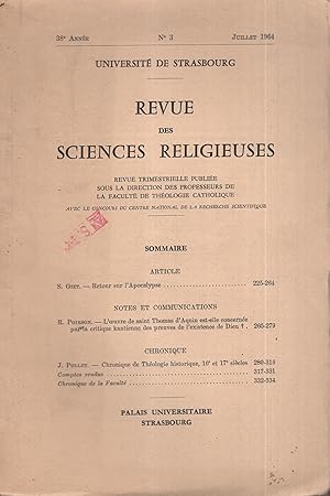 Imagen del vendedor de Universit de Strasbourg. - Revue des Sciences Religieuses. - 38 Anne - N 3 - Juillet 1964. a la venta por PRISCA