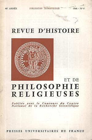 Seller image for Revue d'Histoire et de Philosophie Religieuses. - 48 Anne - N 4 for sale by PRISCA