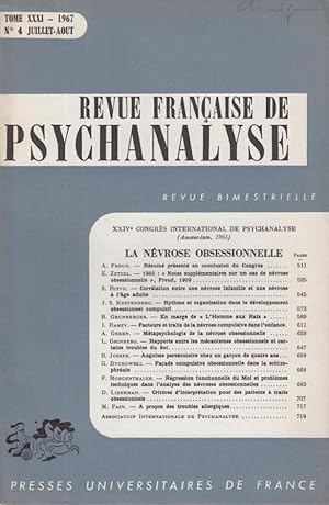 Seller image for Revue Franaise de Psychanalyse. - Tome XXXI - N 4 - XXIV Congrs International de Psychanalyse (Amsterdam, 1965). - La Nvrose Obsessionnelle. for sale by PRISCA