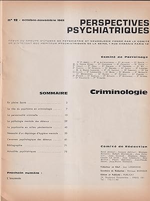 Bild des Verkufers fr Perspectives Psychiatriques. - N 12 - Octobre/Novembre 1965. - Criminologie. zum Verkauf von PRISCA