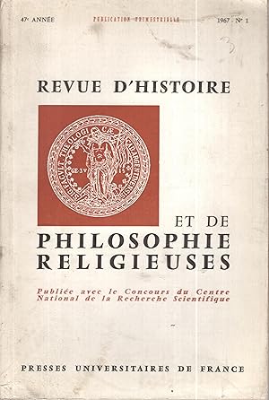 Immagine del venditore per Revue d'Histoire et de Philosophie Religieuses. - 47 Anne - N 1 venduto da PRISCA