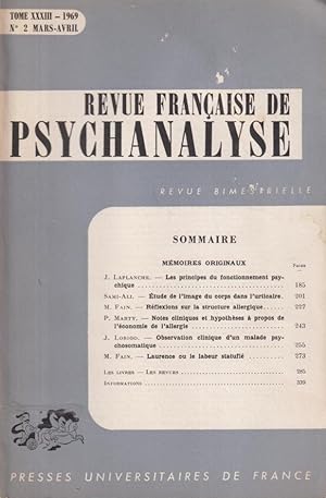 Seller image for Revue Franaise de Psychanalyse - Tome XXXIII - N 2 for sale by PRISCA