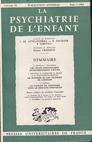 Image du vendeur pour La Psychiatrie de l'Enfant. - Volume VI - Fascicule 1 mis en vente par PRISCA