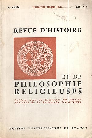 Image du vendeur pour Revue d'Histoire et de Philosophie Religieuses - 45 Anne - N 1 - Colloque Calvin (Strasbourg, 1964) - 2 Partie. mis en vente par PRISCA