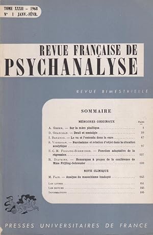 Seller image for Revue Franaise de Psychanalyse - Tome XXXII - N 1 for sale by PRISCA
