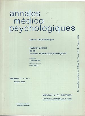 Image du vendeur pour Annales Mdico Psychologiques - Revue Psychiatrique - Bulletin Officiel de la Socit Mdico-Psychologique. - 123 Anne - T. 1 - N 2 mis en vente par PRISCA