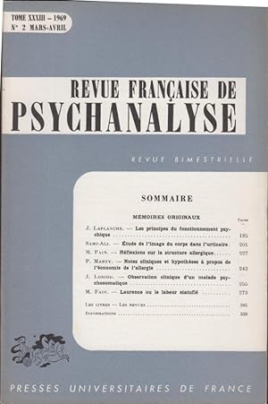 Seller image for Revue Franaise de Psychanalyse - Tome XXXIII - N 2 for sale by PRISCA