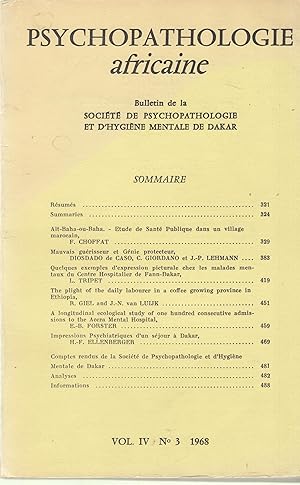 Bild des Verkufers fr Psychopathologie africaine - Bulletin de la Socit de Psychopathologie et d'Hygine Mentale de Dakar - Vol. IV - N 3 - 1968 zum Verkauf von PRISCA