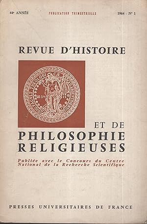 Bild des Verkufers fr Revue d'Histoire et de Philosophie Religieuse. - 44 Anne - N 1. zum Verkauf von PRISCA